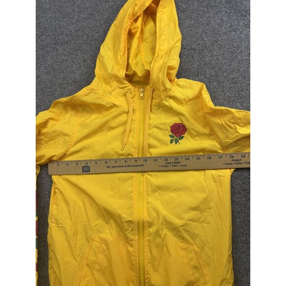 Empyre Jacket Womens M Yellow Hooded Windbreaker Full Zip Rose Graphic Print - Picture 3 of 6